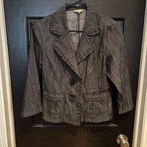 Black Suit Jacket with Notched Lapel and Textured Fabric